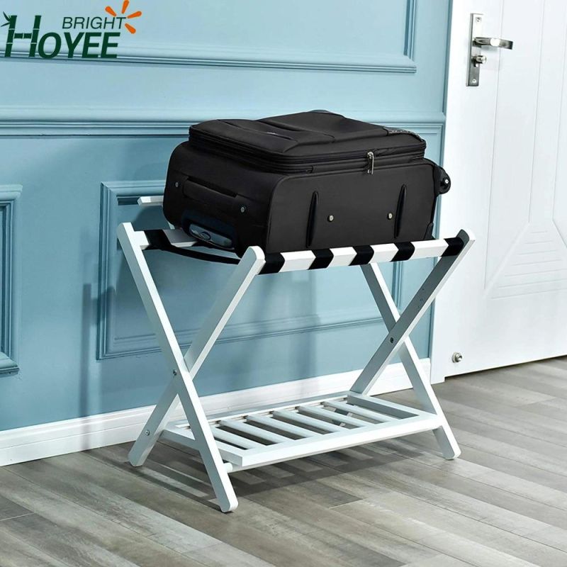 Wall Saver Wood Folding Luggage Rack with Shelf (WhiteWall Saver)