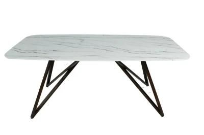 Wholesale Modern Design Simple Style Glass Steel Stone Top Metal Leg Furniture Cafe Table Dining Table
