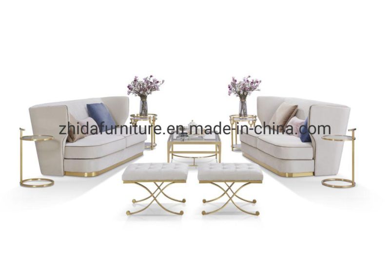 Living Room Furniture Gold Polished Velevt Ottoman