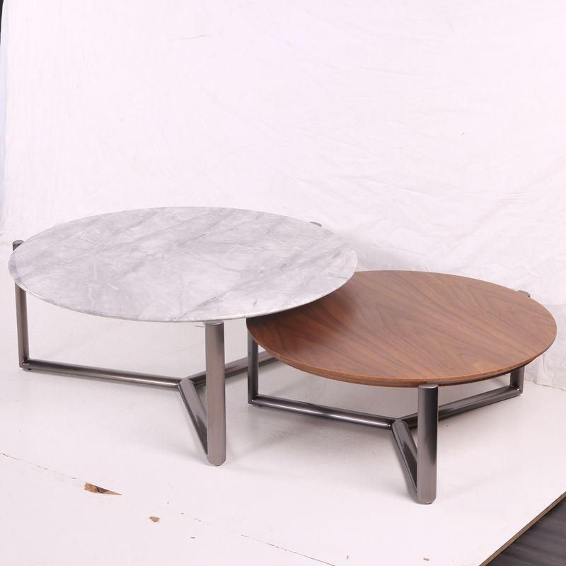 Contenporary Metal Home Furniture Modern Wooden Round Coffee Table with Marble Top for Living Room Sofa Set