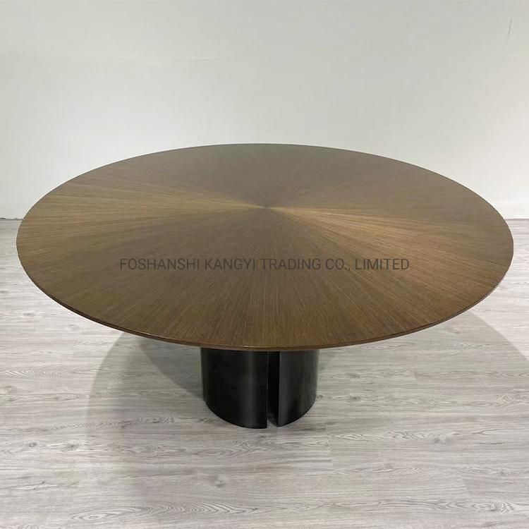 Modern Dining Room Tables Italian Style Wooden Top Stainless Steel Base Round Dining Table Hotel Dining Tables Furniture