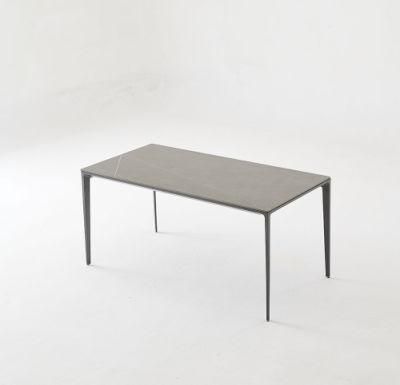 Modern Luxury Alunimium Alloy Dining Table with Rock Plate Top