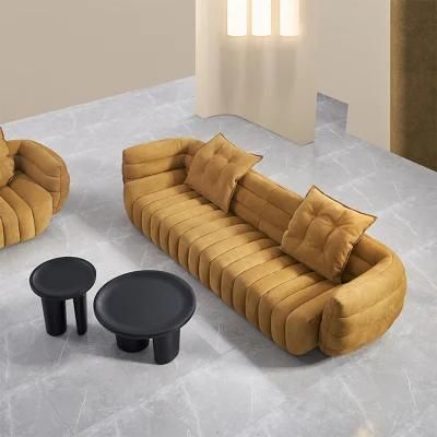 Italian Home Living Room Furniture Upholstered Real Leather Fabric Luxury Banana I Shape Design Sofa Couch Sectional Sofa