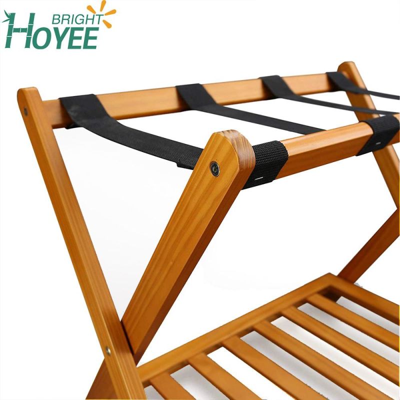 Pinewood Foldable Luggage Storage Hotel Wooden Luggage Rack