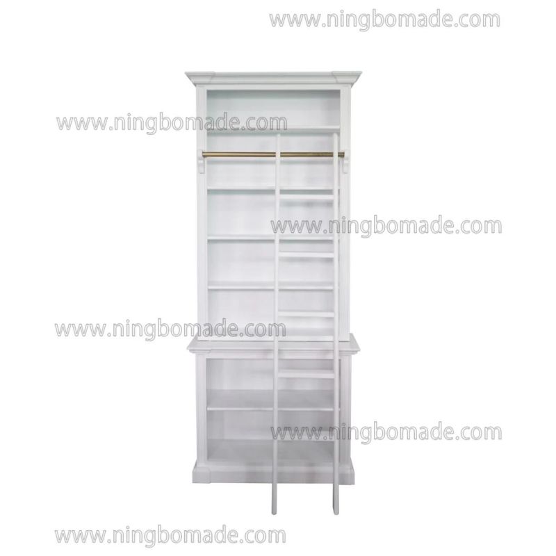 Classic Contemporary Interiors Furniture White/Black Poplar Wood Single Book Shelf with Ladder