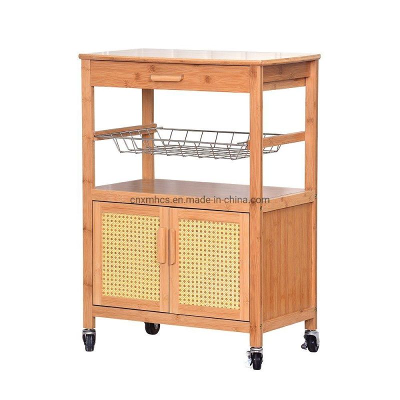 Bamboo Kitchen Trolley Cart Kitchen Cabinet Storage Rack with Wheels Shelves