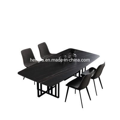 Kitchen Restaurant Decoration Modern Metal Frame Marble Square Dining Table