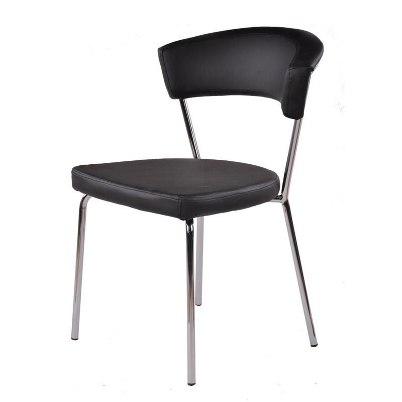 Modern High Hole Back Black Faux Leather Silver Chrome Leg Dining Chair