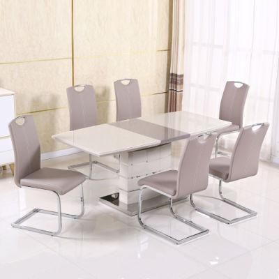 Modern Design Home Outdoor Furniture Dining Table Set 6 Chairs MDF High Gloss Dining Table with Extension Function