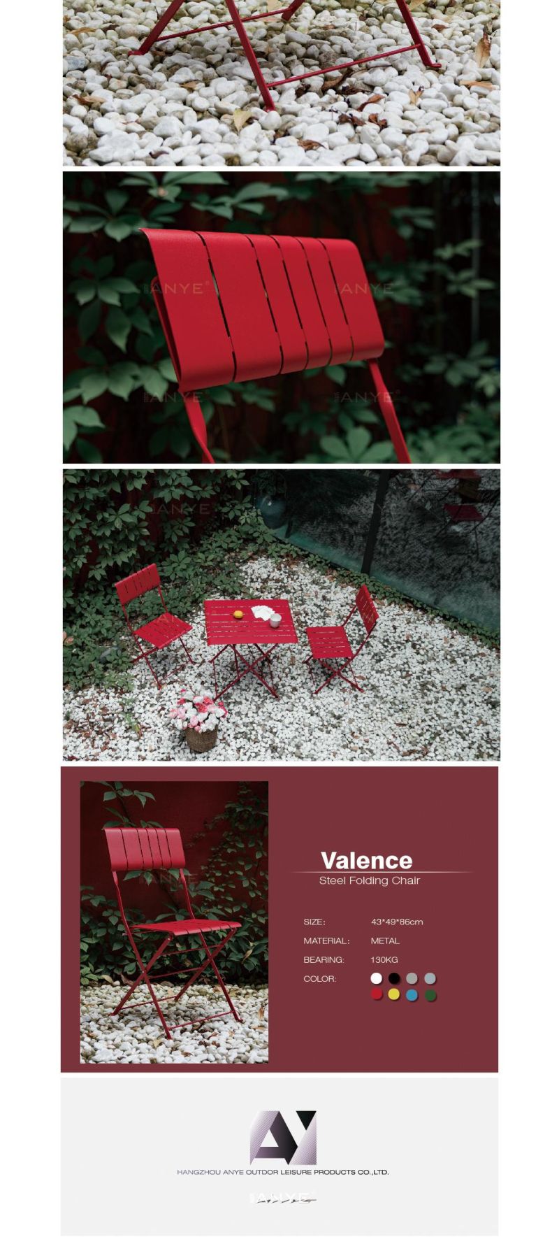 Western Country Modern Durable Solid Steel Slats Design Red Folding Side Chair Coffee Chair