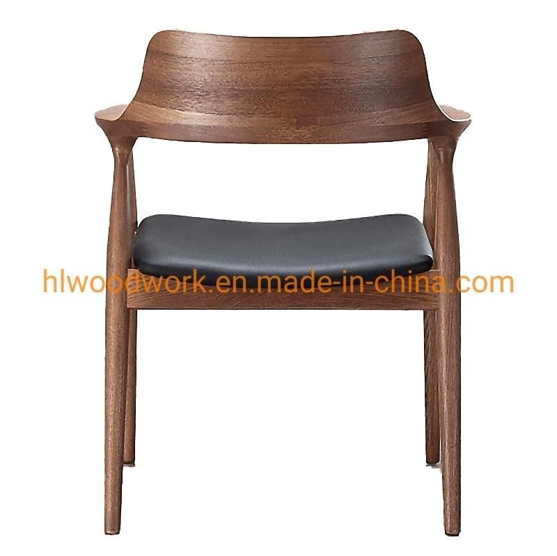 High Quality Hot Selling Modern Design Furniture Dining Chair Oak Wood Walnut Color Black PU Cushion Wooden Chair Home Furniture Arm Chair Dining Chair