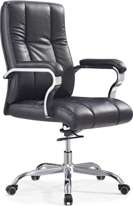 Luxury Modern Cow Leather Executive Chrome Steel Manager Office Swivel Chair