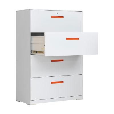 4 Drawer Steel Cabinet Metal Stainless Steel Wide Lateral Filing Cabinet for Legal/Letter A4 Size