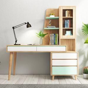 Home Wooden Retractable Dresser Computer Desk with Bookcase