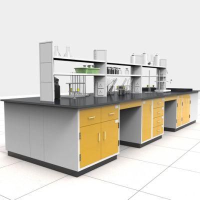 School Wood and Steel Modular Lab Benches, Chemistry Wood and Steel Lab Furniture with Cover/