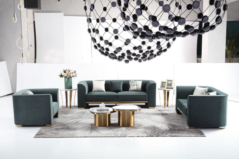 Luxury Living Room Modern Design Velvet Sofa Set Furniture with Golden Foot
