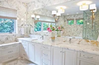 Open Frame Large Transitional Master Bathroom Shaker Cabinets with Marble Benchtop