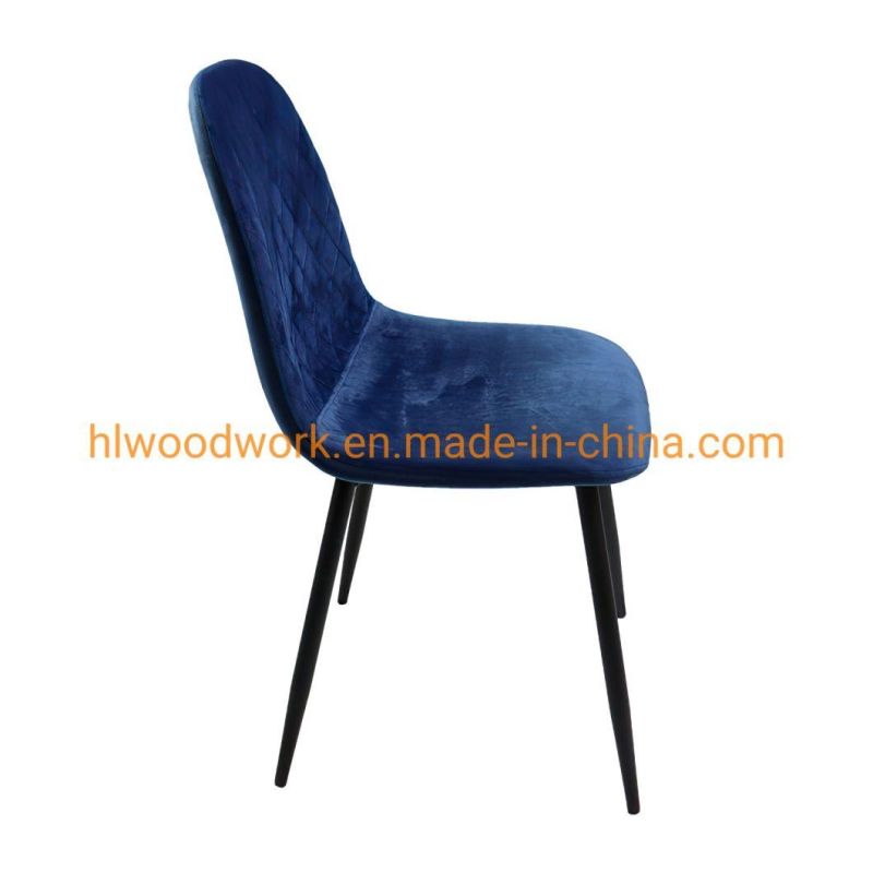 Modern Dining Room Chair Furniture Custom Color Antique Blue Velvet Fabric Dining Chairs Black Metal Leg Dining Room Chair for Home Furniture Dining Chair