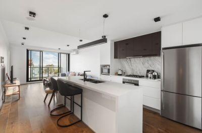 High Glossy White Lacquer Cupboard with Island Modern Fitted Kitchen Cabinets