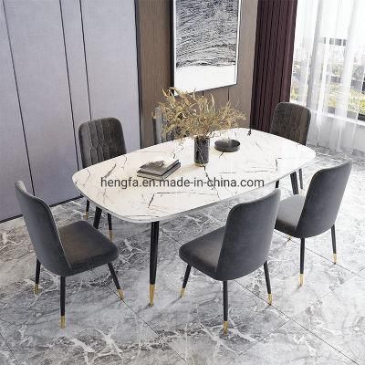 Restaurant Furniture Golden Plated Metal Legs Marble Extension Adjustable Dining Table