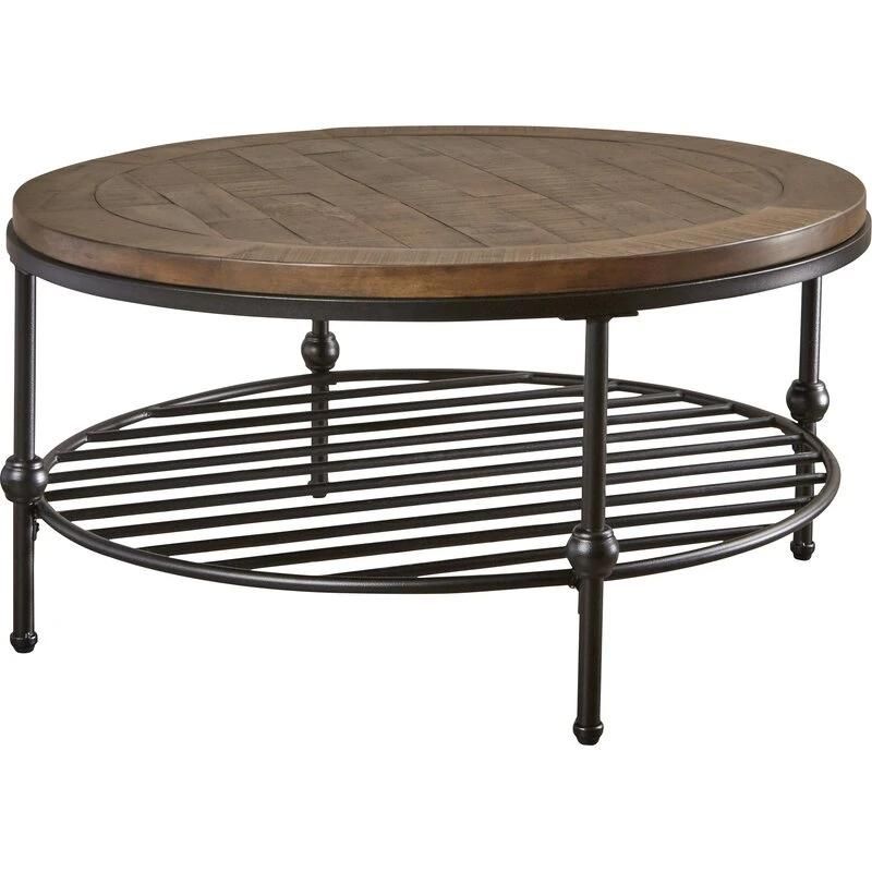 Solid Wood & Metal Frame Modern Round Metal Wrap Coffee Accent Table Living Room