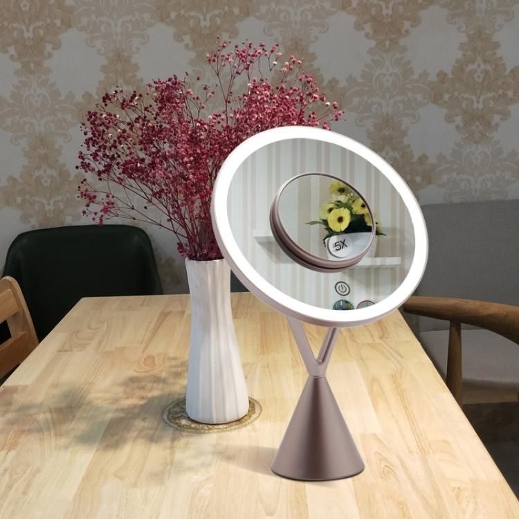 Round Vanity Table Makeup Mirror with Touch Sensor and 5X Magnifying