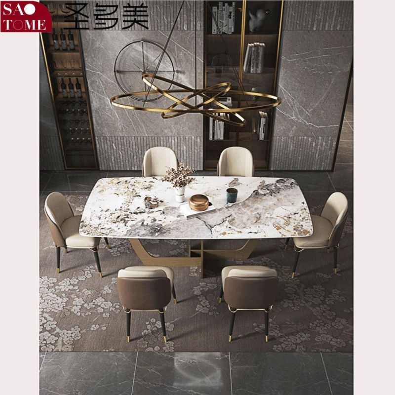 Modern Rock Plate Dining Room Furniture Stainless Steel Titanium Base Dining Table