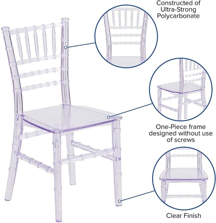 Kids Modern Plastic Acrylic Tiffany Chiavari Children Dining Chair for School and Wedding