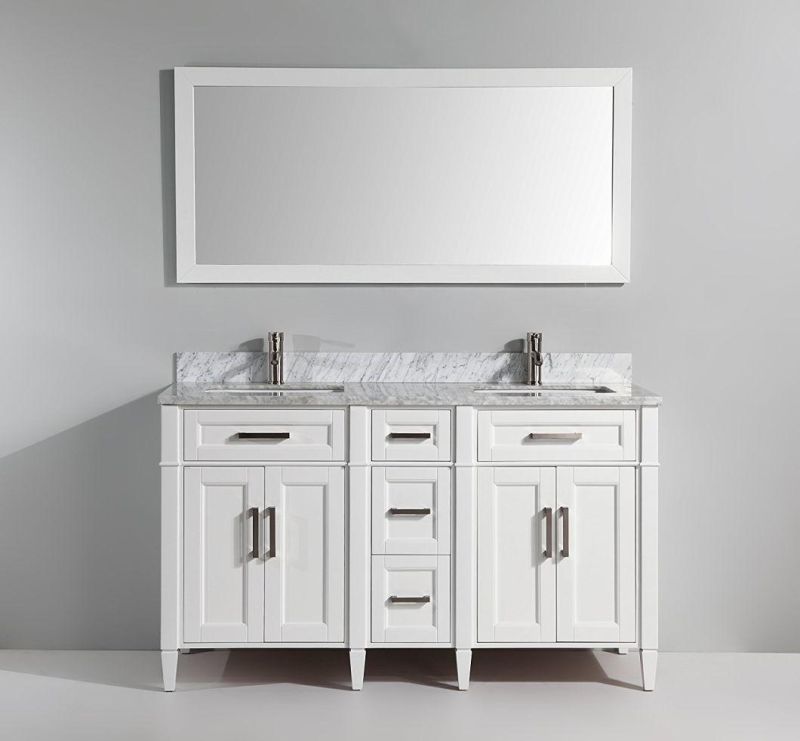 Deluxe Black Double Basin Marble Countertop Solid Wood Bathroom Dresser Vanity Cabinet