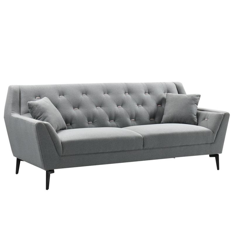 Nova Design Modern Tufted Hotel Room Grey Fabric Velvet 3 Seat Sofa