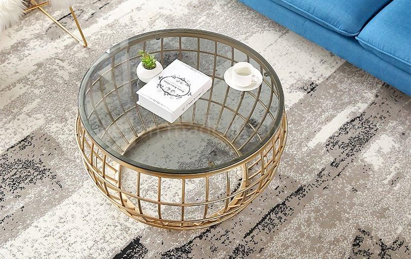 Cheap Price Glass Coffee Table with Gold Metal Base