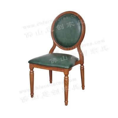 Simple Retro Wrought Iron Imitation Wood Grain Home Restaurant Green Leather Backrest Dining Chair