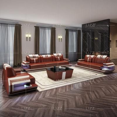 Commercial Office Hotel Soild Wood Furniture Modern Simple Design Functional LED Real Leather Sofa