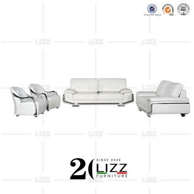 Contemporary Living Room Furniture Genuine Leather Sofa with Stainless Steel Armrest Chair