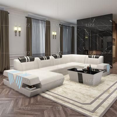Luxury Contemporary Office Home Furniture European Living Room White Genuine Leather Sofa