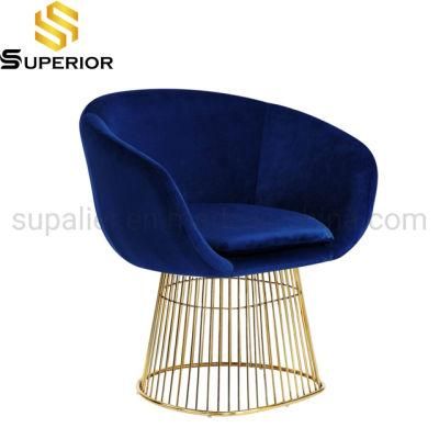 Luxury Gold Frame Accent Blue Velvet Armchair Single Lounge Chair