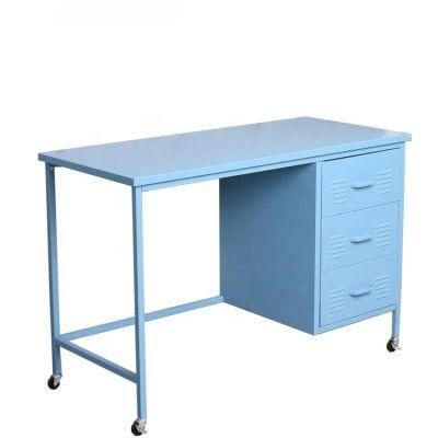 Mobile Steel Office Computer Table Desk Modern Home All Steel Study Writing Tables Desk with 3 Drawers