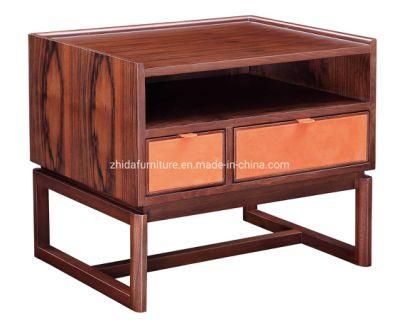 Genuine Leather Solid Wood Bedroom Nightstands Beside Table with Drawer