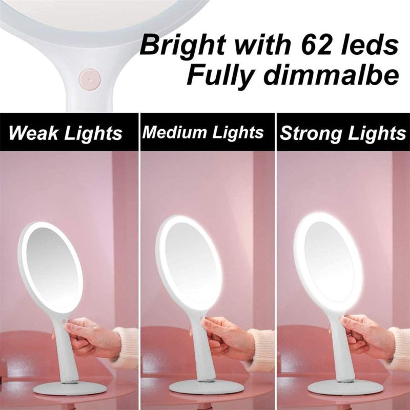 Mirror Handheld Standing Travel Rechargeable LED Makeup Light Mirror