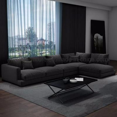(MN-SF105) Modern Home Furniture Dark Grey Fabric Living Room L-Sahped Sofa