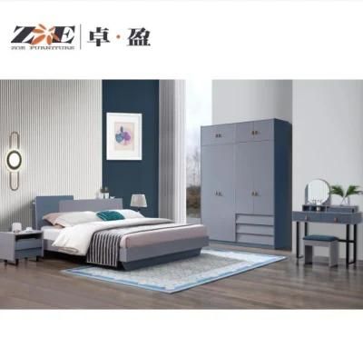 Modern Wooden MDF Home Furniture Special Blue and Grey Color Apartment Hotel Bedroom Furniture