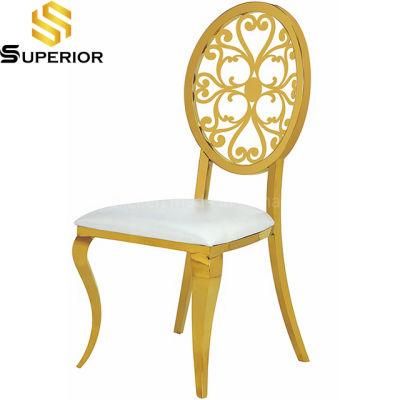 Wholesale Event Furniture Banquet Chair with Gold Metal Back Decoration