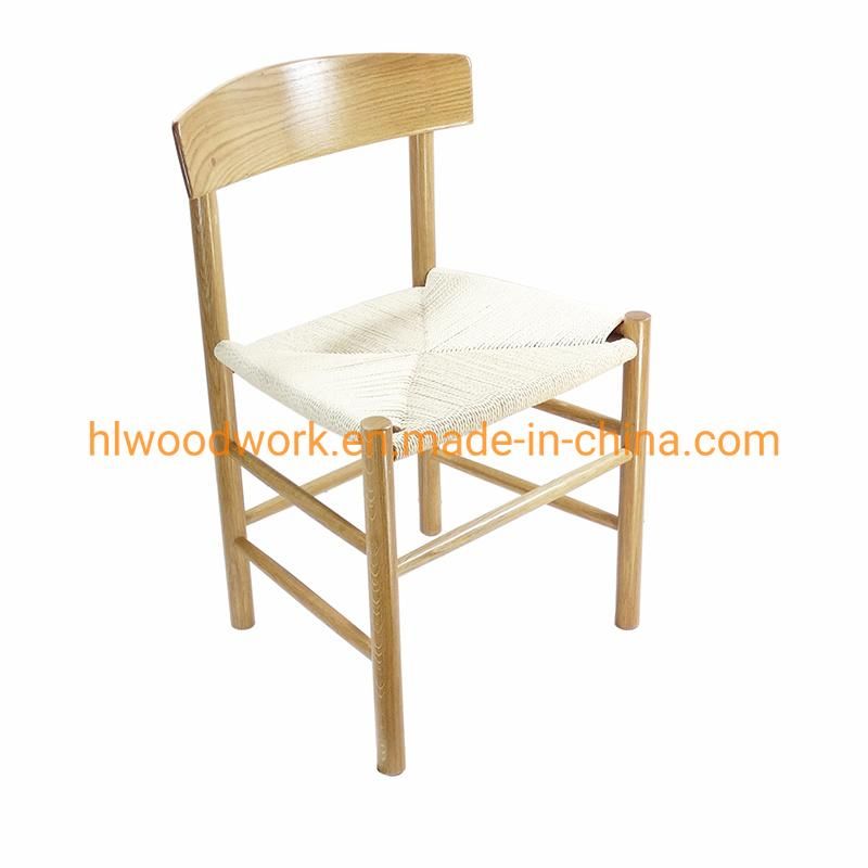 Modern Nodic Style Hotel and Restaurant Dining Wooden Chair Paper Roper Living Room Rattan Chair Oak Wood Frame Natural Color Dining Room Chair