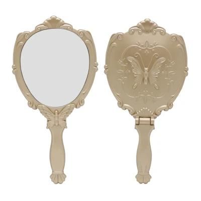 Hot Selling High Definition Glass Delicate Pattern Framed Makeup Mirror Handheld Foldable Mirror