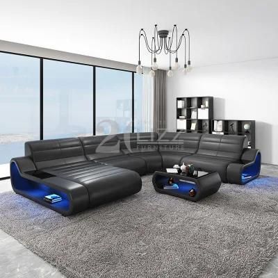 Modern Functional Design Home Furniture Set Luxury Sectional Geniue Leather Living Room Sofa with LED