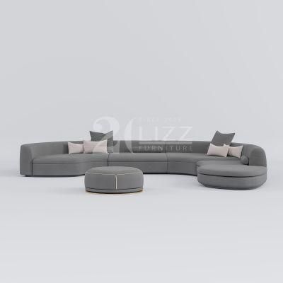 Hot Selling Excellent Design Velvet Fabric Furniture Modern Living Room Decor Grey Sofa Set with Round Coffee Table