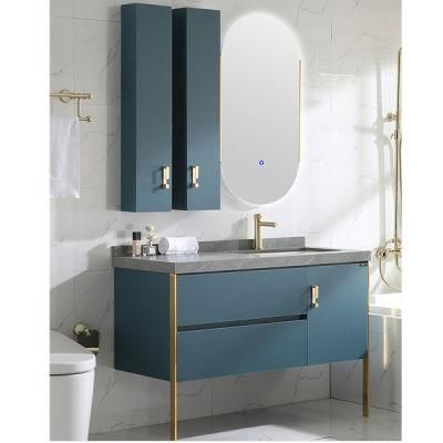 Rockboard Light Luxury Golden Modern Bathroom Bathroom Cabinet Vanity Sink Wash Hand Basin Cabinet Bathroom Smart Mirror Cabinet