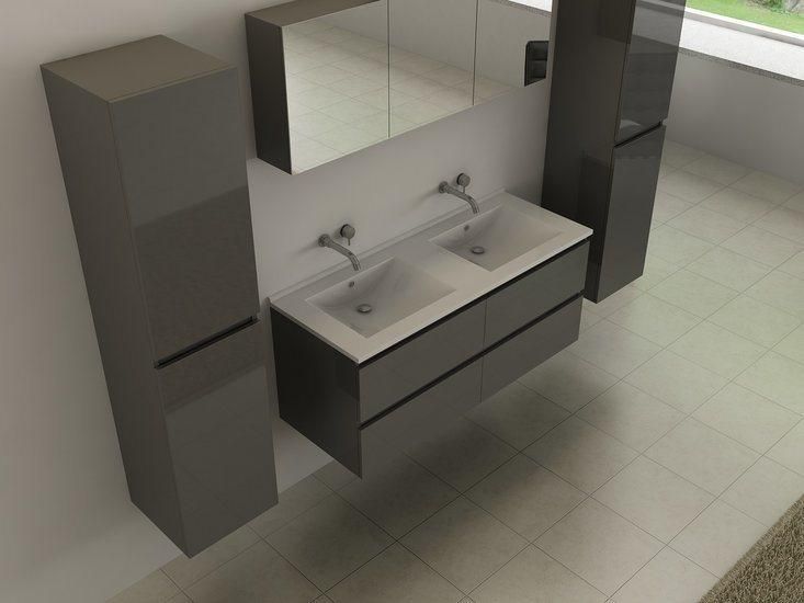 Black Bathroom Mirror Cabinet with Double Ceramic Sinks