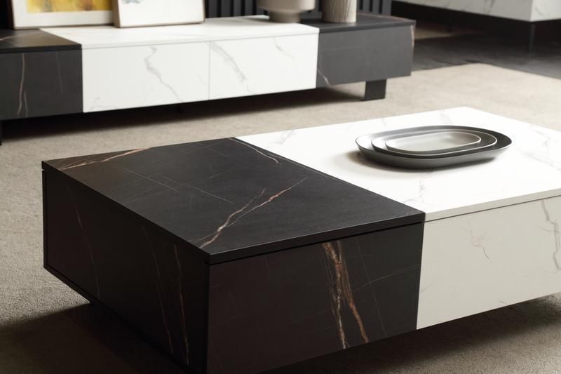 MDF Melamine Rock Pattern Liftable Coffee Table Living Room Furniture