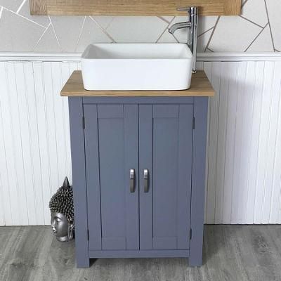 Grey Paint Dressing Oak Floor Type Bathroom Cabinet with Ceramic Sink on The Table